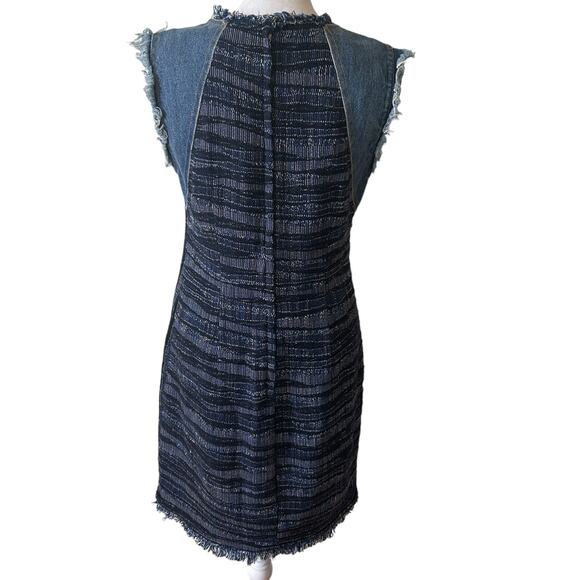 Rebecca Taylor Blue Tweed and Denim Sleeveless Shift Dress Fringe Womens Size 4 - Picture 7 of 8